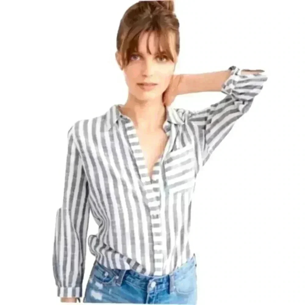 Abercrombie & Fitch 100% Cotton Blue & White Striped Tie Sleeve Top XS